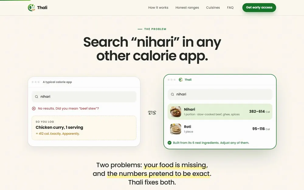 Thali: Search nihari in any other calorie app
